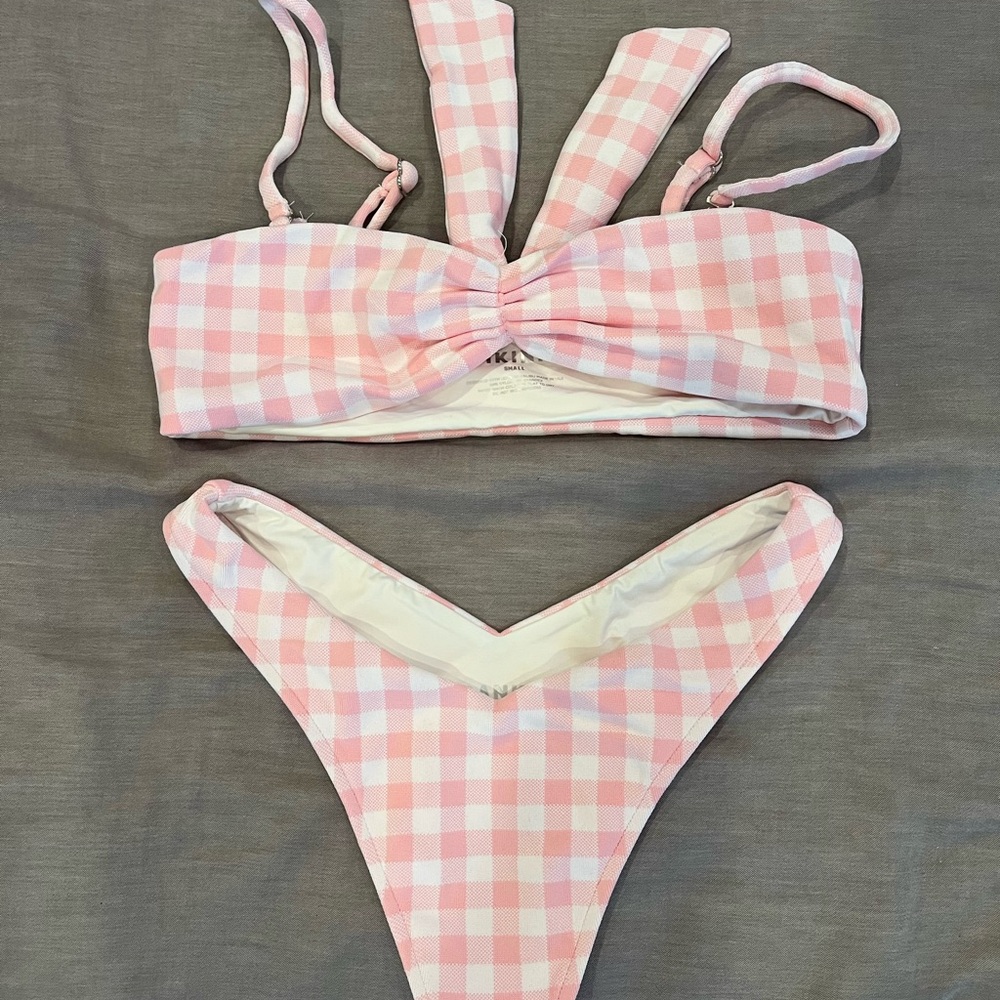 Frankie’s Bikinis pink Gingham Bikini Set